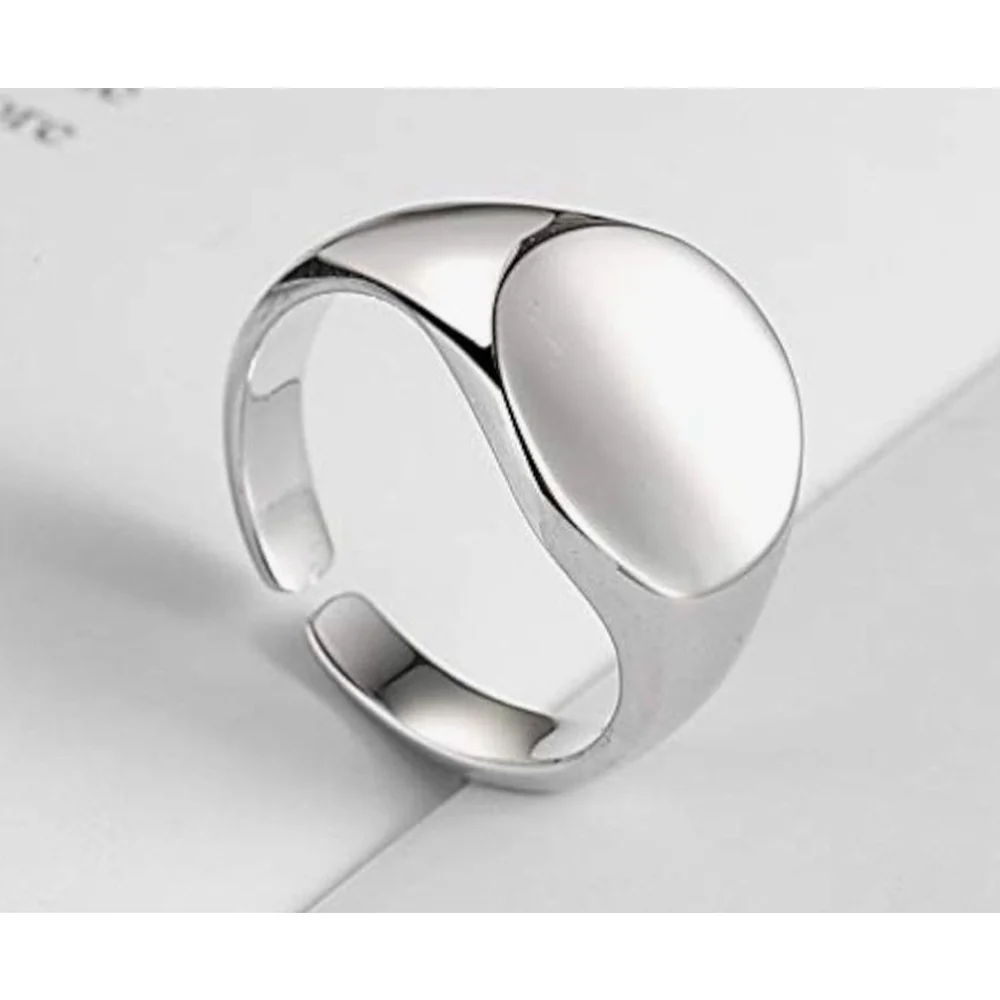 Chunky Solid‎ Unisex 14k White Gold Plated Sterling Signet Ring, Adjustable
